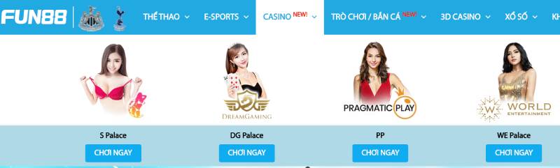 Các sảnh casino phổ biến tại Fun88